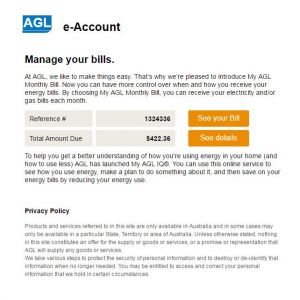 Example of fake AGL bill