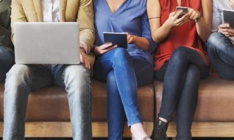 Group Of People On Laptops, Tablets And Mobile Phones