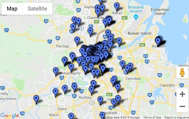 A map of free wi-fi access across Brisbane