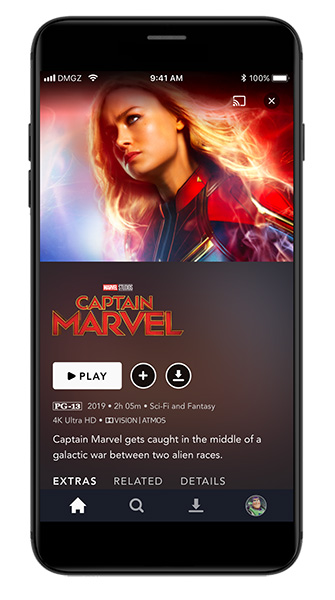 Captain Marvel on Disney Plus phone app