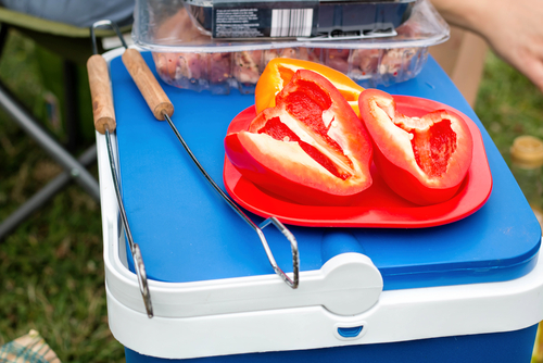 Esky with tongs and food