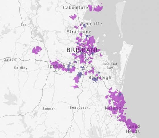 Map of Telstra 5G coverage in Brisbane 2020