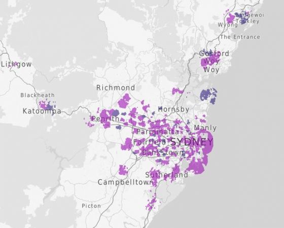 Telstra 5G map showing Sydney and greater Sydney areas