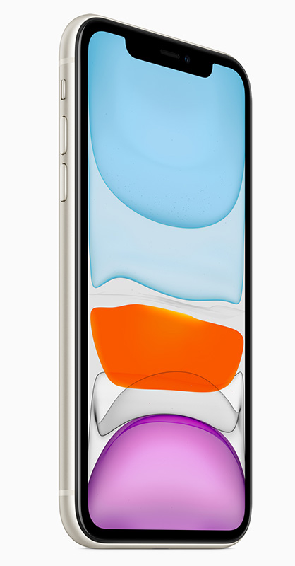 Apple iPhone 11 in white showing front screen