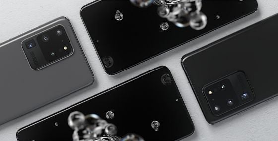 Samsung Galaxy S20 phones in grey and black