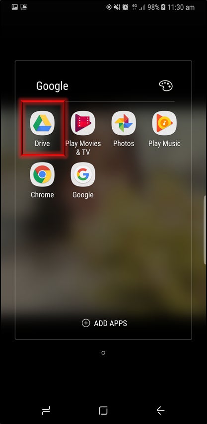 A screenshot of an Android device, with the Google Drive app circled