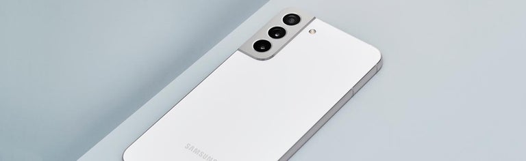 A white Samsung Galaxy S22 phone