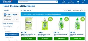 Officeworks hand sanitiser available in Australia