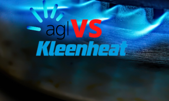 gas stove burning with AGL and Kleenheat logos