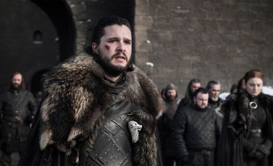 Still of Jon Snow at Winterfell from Season 8 of HBO show Game of Thrones