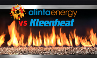 Gas fireplace with alinta energy and kleenheat logos