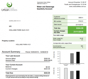 Queensland water bill example