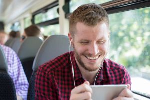 Man watching show on phone