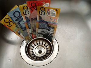 Australian money in kitchen drain