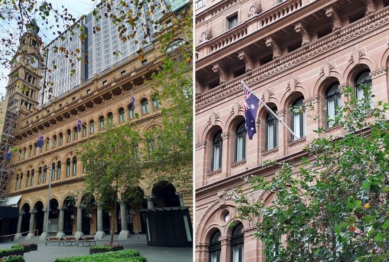 Wide and zoomed photos of Sydney post office building in Martin Place