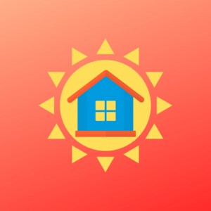 House and sun icon with orange background