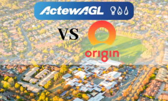 Birds eye view of houses with actewagl and origin logos