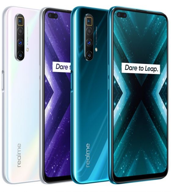 realme X3 SuperZoom front and back of phones in both white and blue colour options
