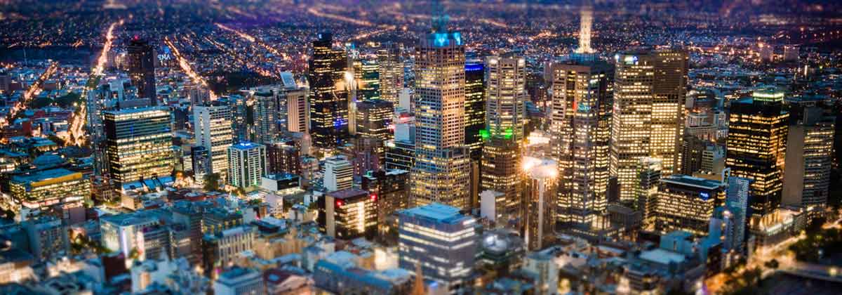 Aerial view of Melbourne at night