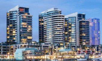 High rise apartment buildings in Melbourne at night