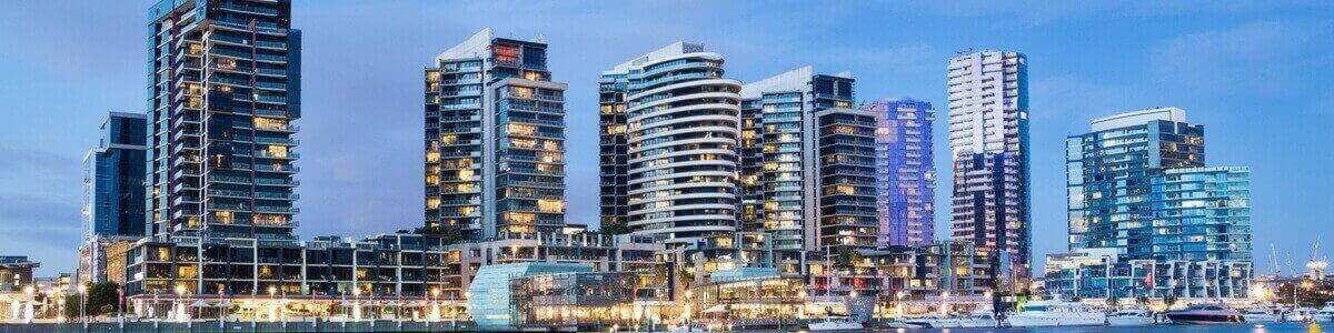 High rise apartment buildings in Melbourne at night