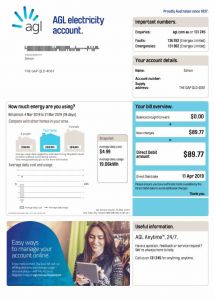 AGL bill sample in Australia