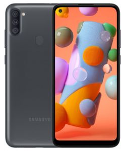 Front and back of Samsung Galaxy A11 in black