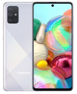 Front and back of Samsung Galaxy A71 phone in Silver