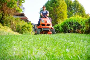 Man on ride-on mower