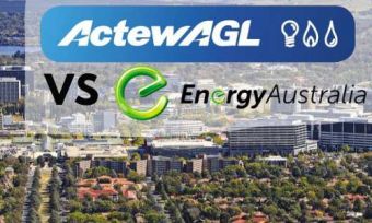 Aerial view of Canberra city with ActewAgl and EnergyAustralia logos