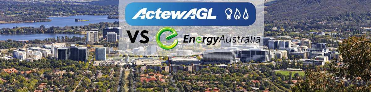 Aerial view of Canberra city with ActewAgl and EnergyAustralia logos