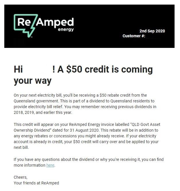 Example $50 bill credit