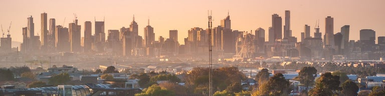 Melbourne city skyline at sunrise