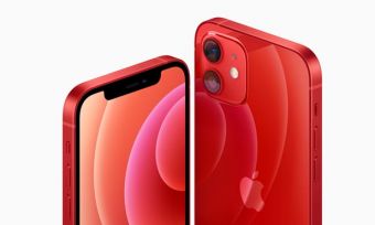 Front and back of iPhone 12 5G phone in red colourway