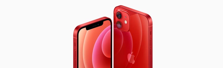 Front and back of iPhone 12 5G phone in red colourway