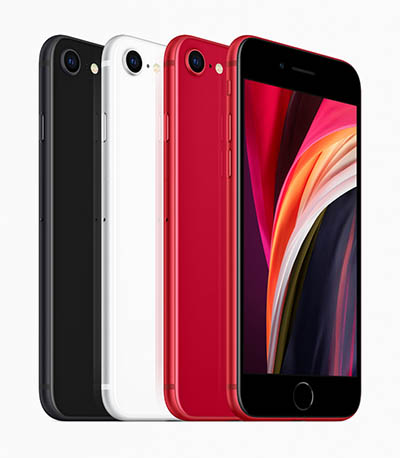 Black, white, and red iPhone SE models