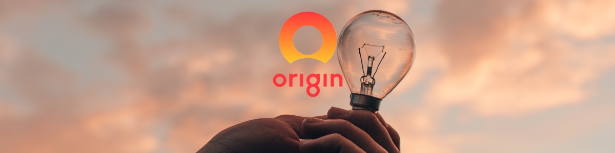 Man holding light bulb with Origin logo