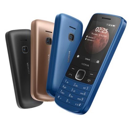 Nokia 225 4G phones in three colours against white background