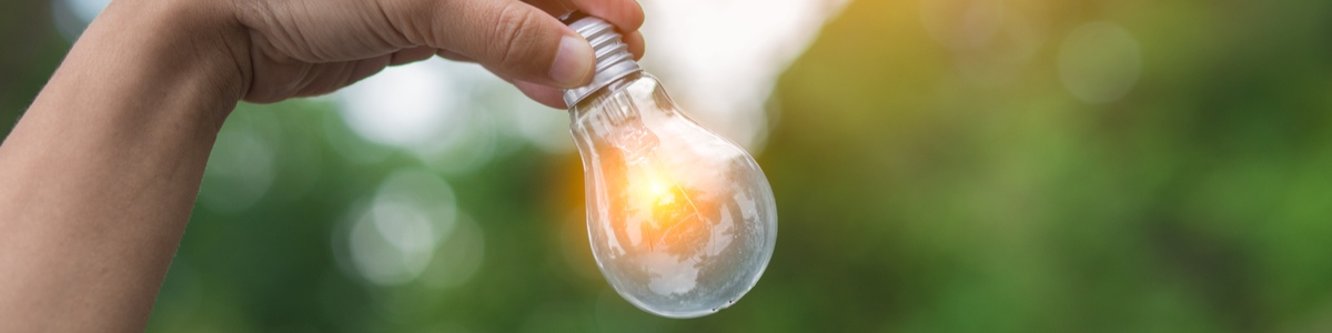 Hand holding light bulb outdoors