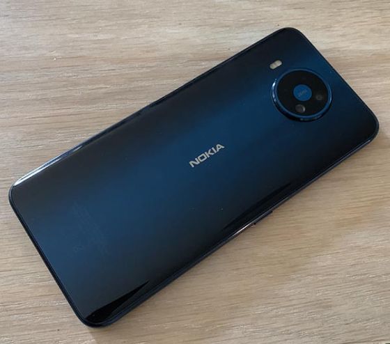 Back of Nokia 8.3 5G phone on table