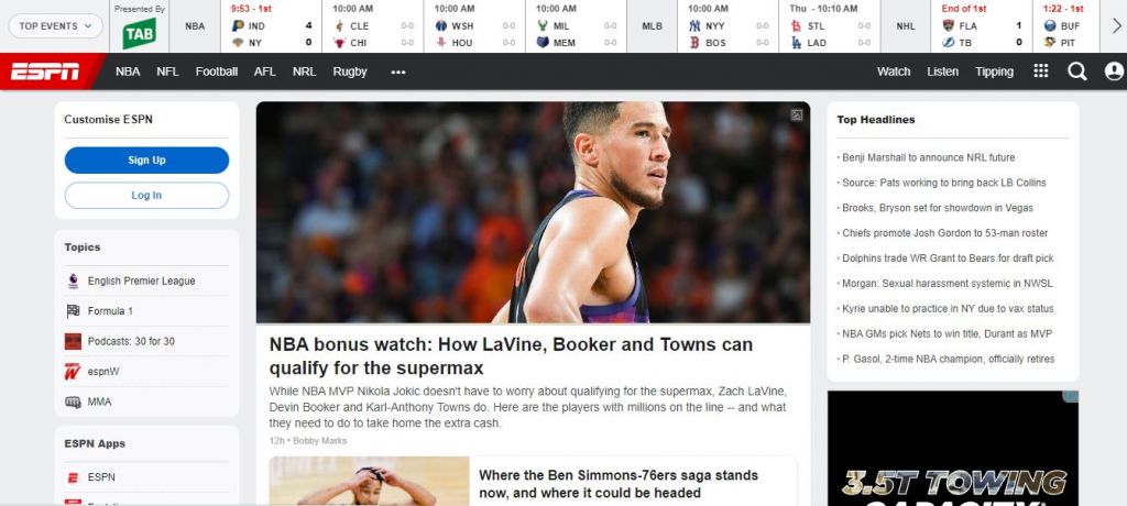  ESPN Homepage 