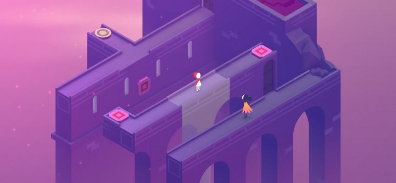 A screenshot of Monument Valley 2, a puzzle game where your shifting perspective gets you through difficult challenges