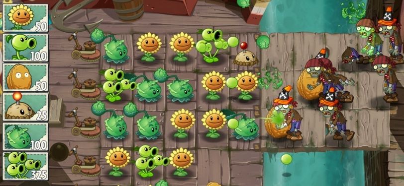A Screenshot of Plants vs Zombies 2, a game where you defend one side of the map from zombies using a plant army