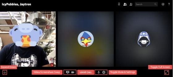 An image of three people engaging in a Discord video call.