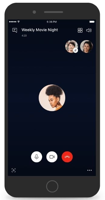 Three people involved in a Skype call, with the option to turn on video.