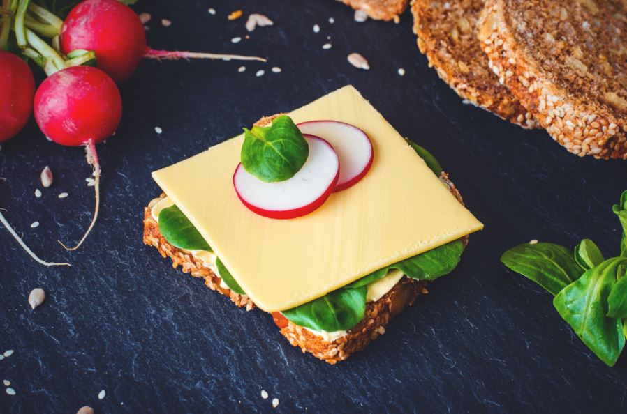 Slice of cheese on bread