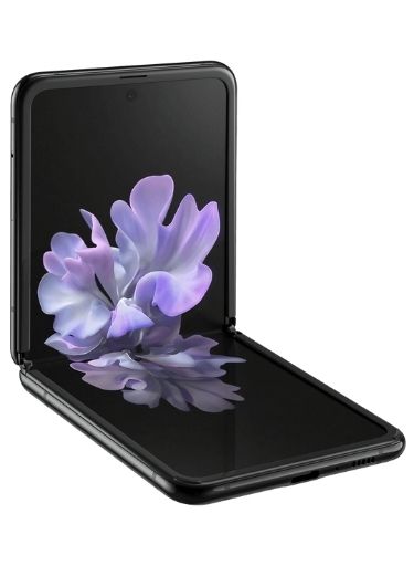 The Samsung Galaxy Z Flip in a half folded position.