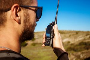 Man using two-way radio