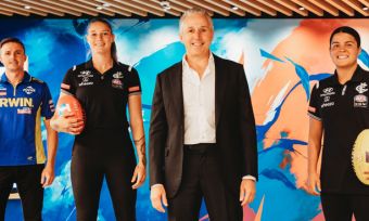 Telstra CEO Andy Penn with Australian athletes
