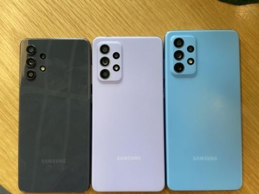 A range of Galaxy A series phones in different colours